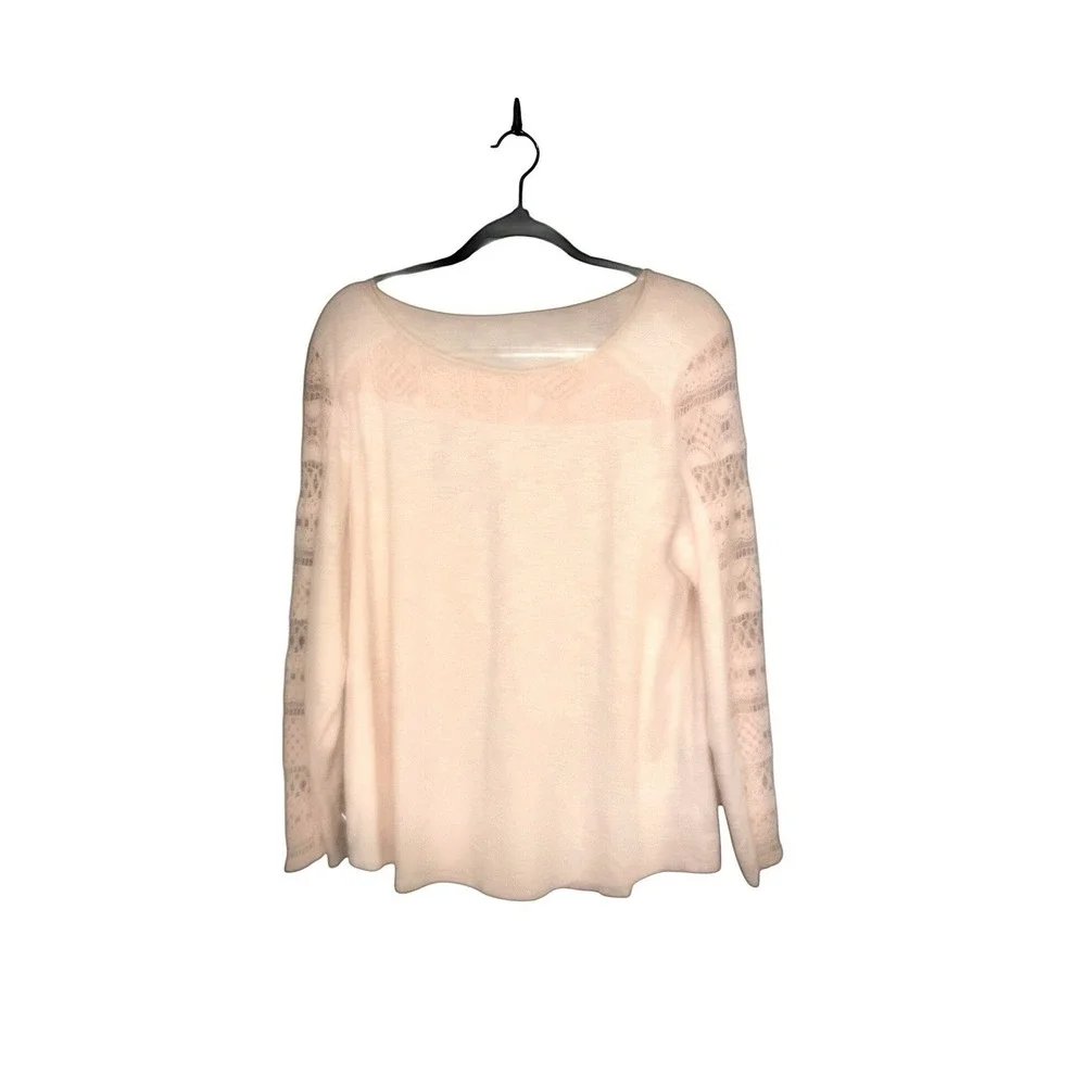 Chicos Size 3 US XL Knit Top 100% Cotton Crochet Lace Trim Pink Shirt Beachy